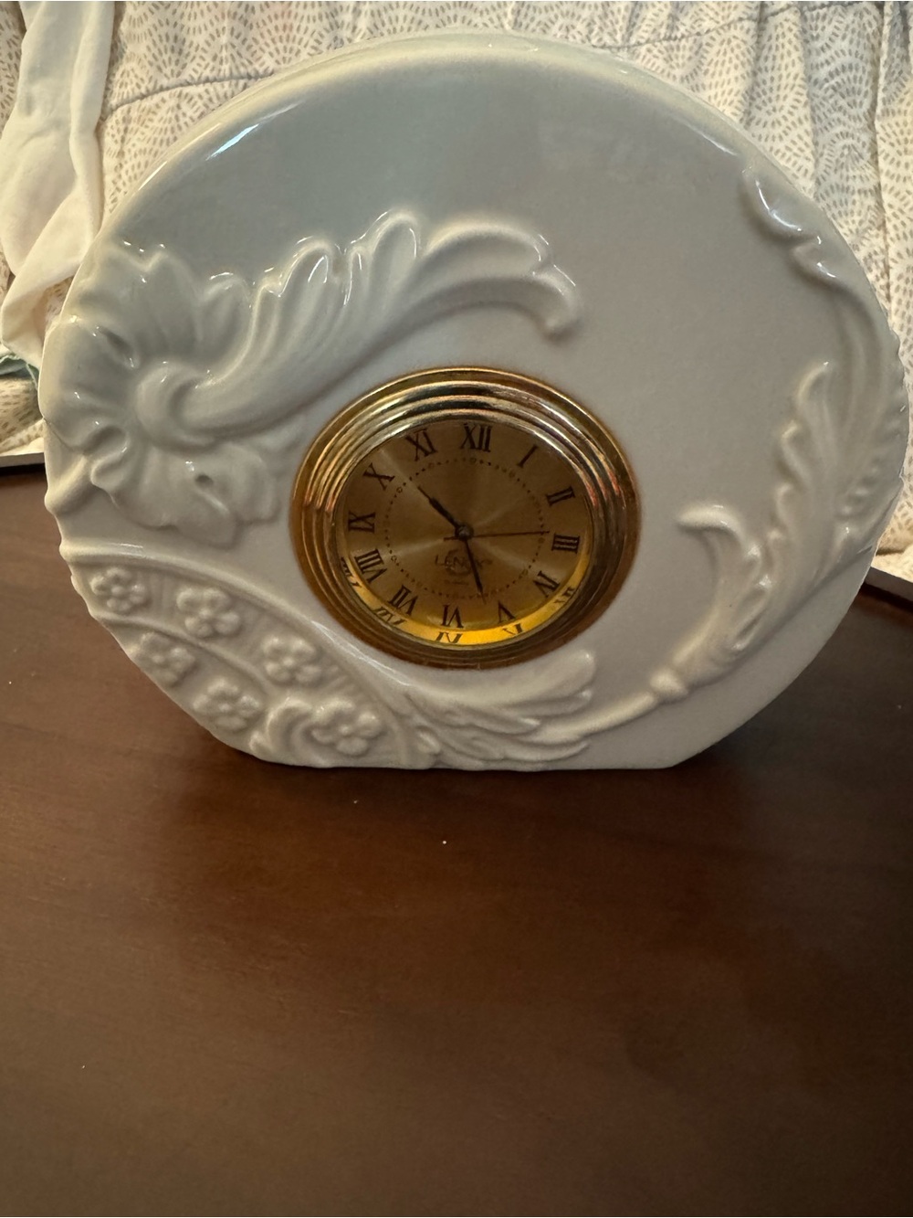 Lenox Grande Minuet White Ceramic table Clock with Gold Dial